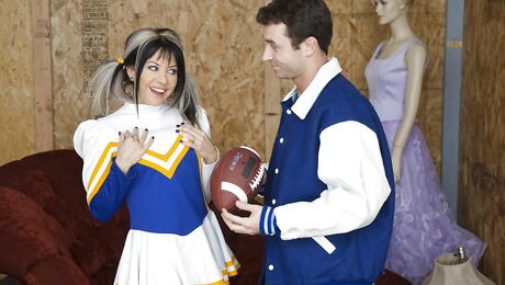 Tempting wife Helly Hellfire in fancy skirt banged hard in her shaved pussy after good cock suck 